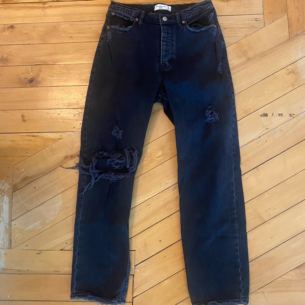 Abercrombie high rise dad jeans black with rips